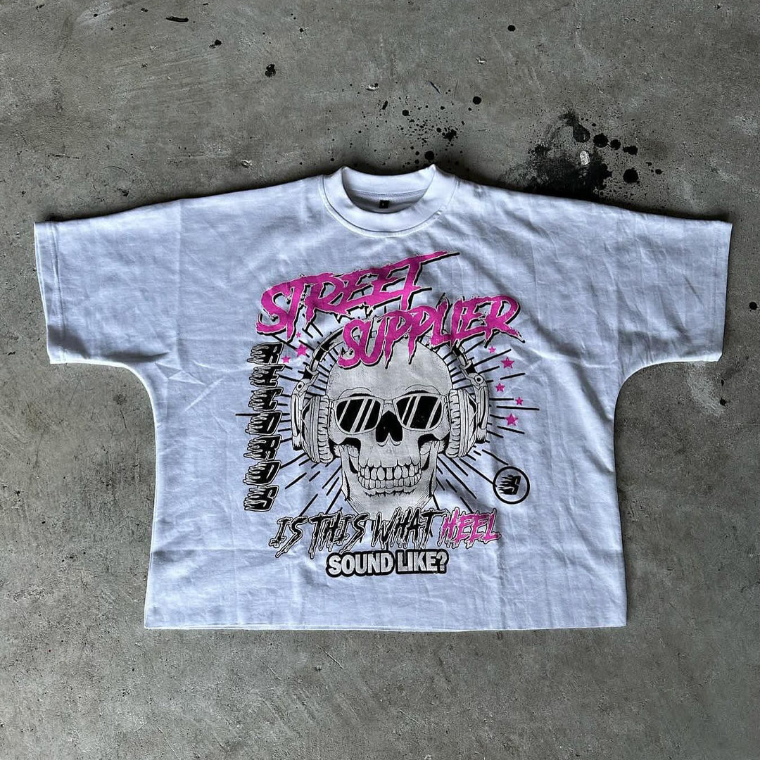 Skull Rib Print T-shirt Sweatpants Two Piece Set
