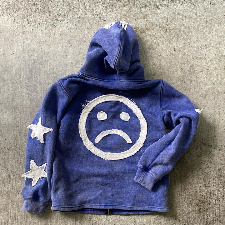 Lucky Star Patches Casual Street Zip Hoodie