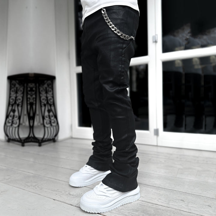 Casual street patchwork denim stacked pants