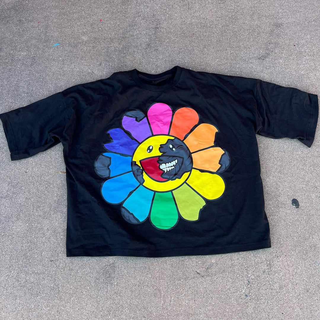 Colorful Sunflower Print Short Sleeve T-shirt