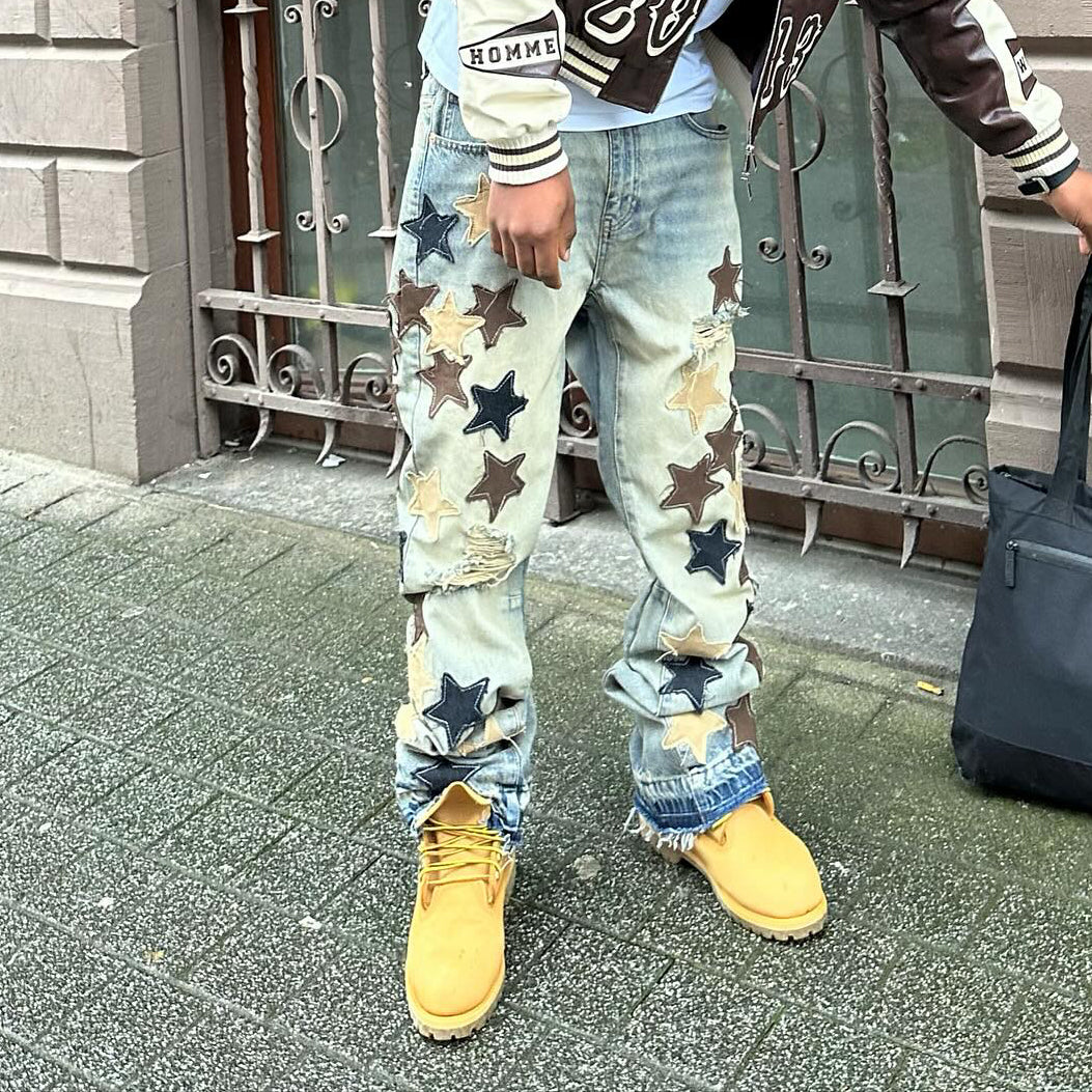 Retro personality star street style jeans