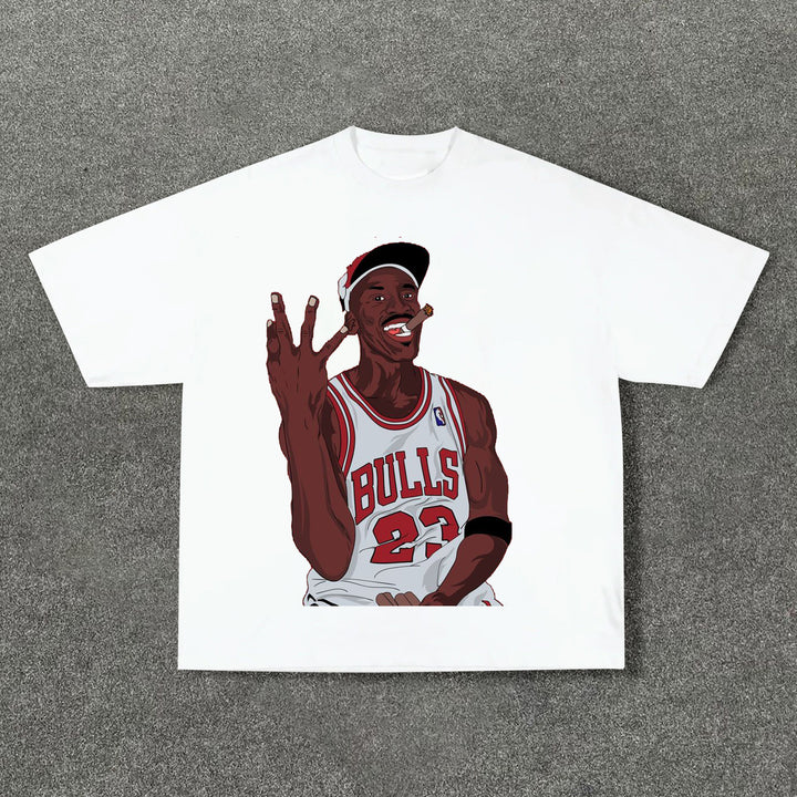 Retro Hip Hop Basketball Print Short Sleeve T-Shirt