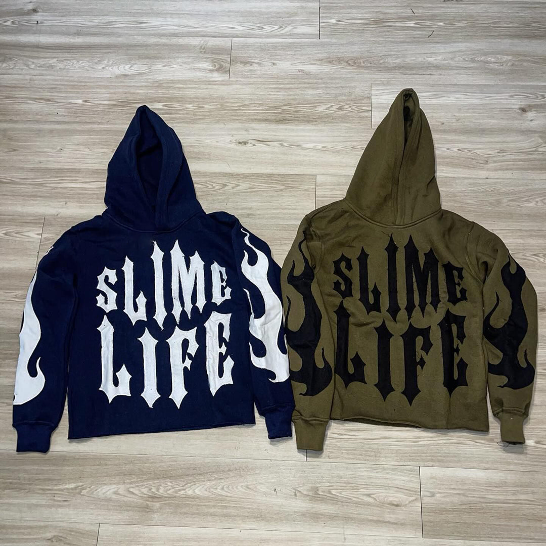Slime Life Flame Print Long Sleeve Hoodies
