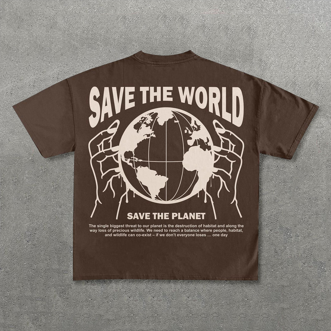 Save The World Print Short Sleeve T-Shirt