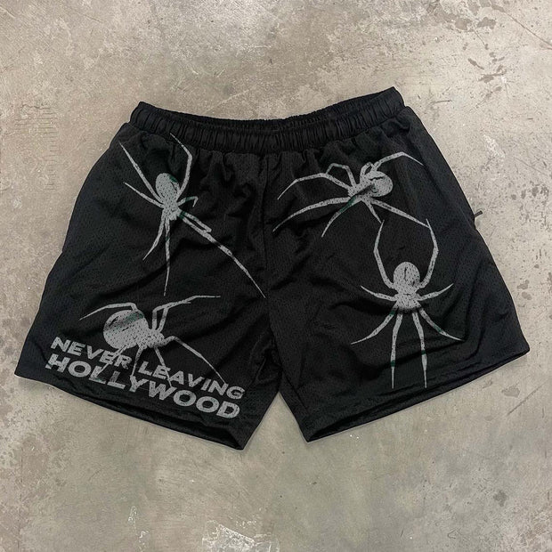 Spider Print Casual Street Mesh Shorts