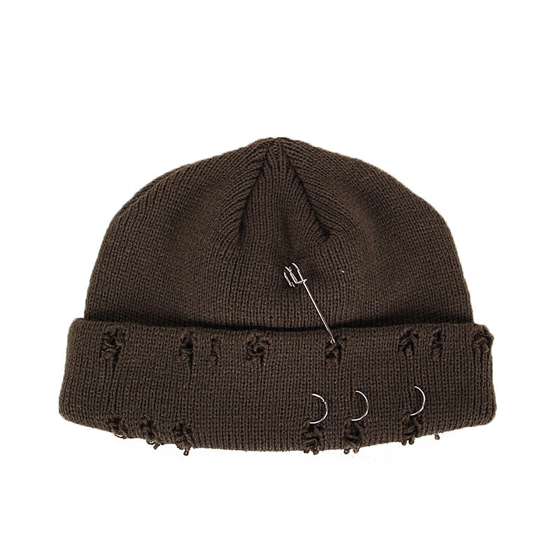 Knitted outdoor ripped hip hop street beanie