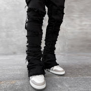 Men's Street Fashion Stretch Patch Denim Straight Leg Pants