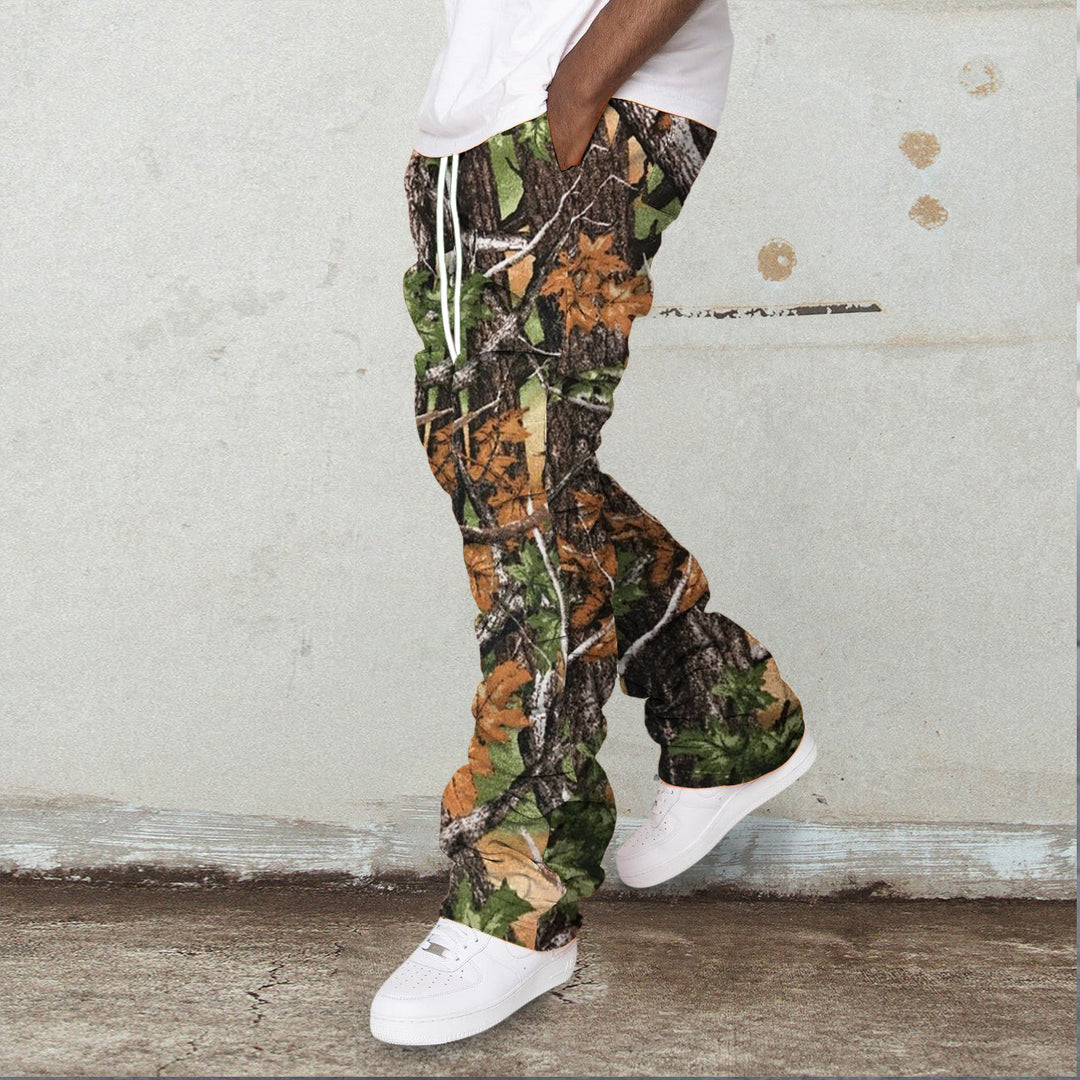 Retro trendy brand printed stacked trousers