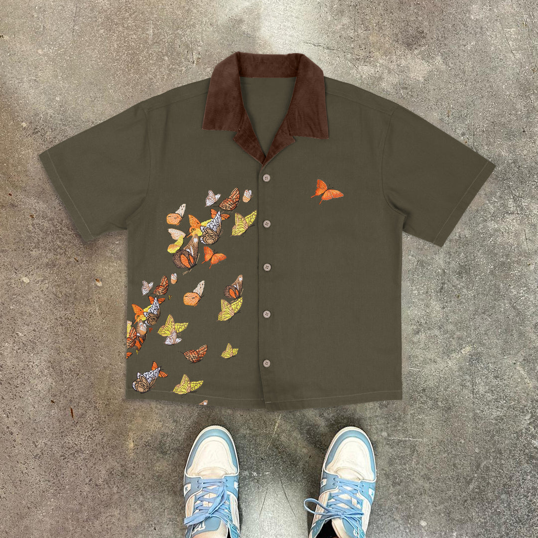 Contrast Butterfly Lapel Shirt