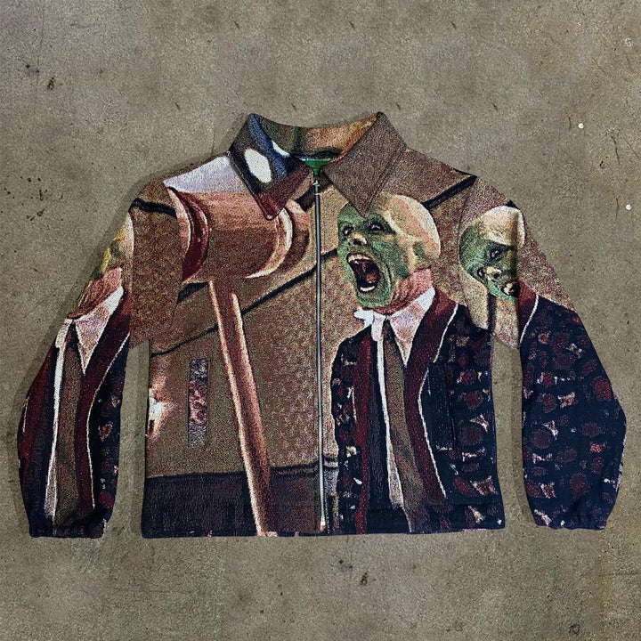 The Mask Print Zipped Tapestry Jacket