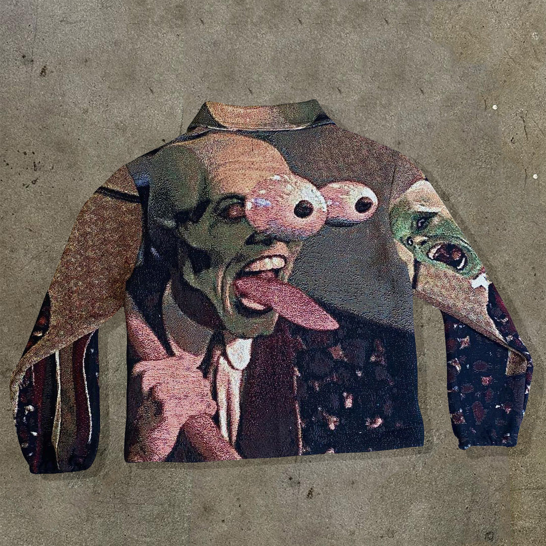 The Mask Print Zipped Tapestry Jacket