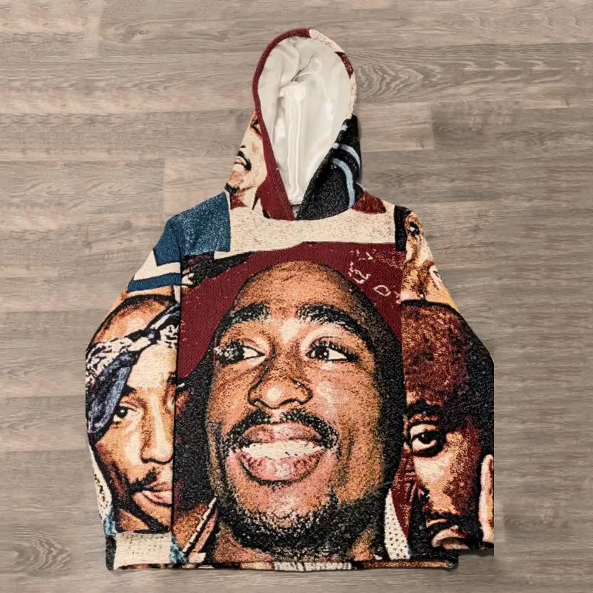 Tupac Print Long Sleeve Tapestry Hoodies