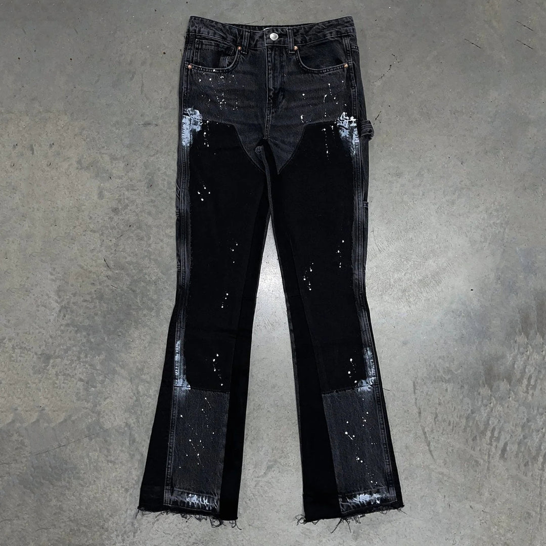 Casual retro patchwork micro-flared jeans