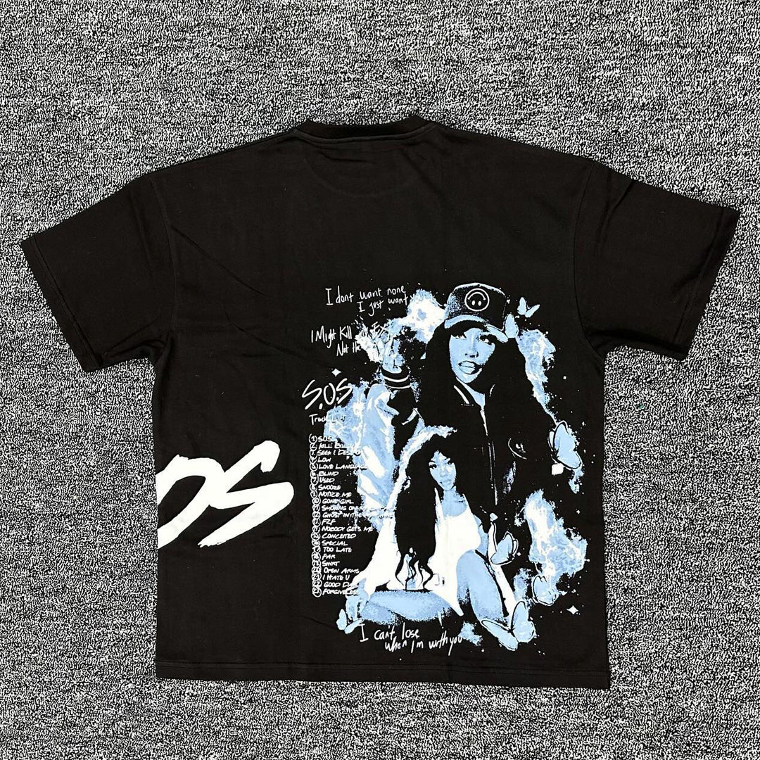 Retro hip-hop trendy printed street T-shirt