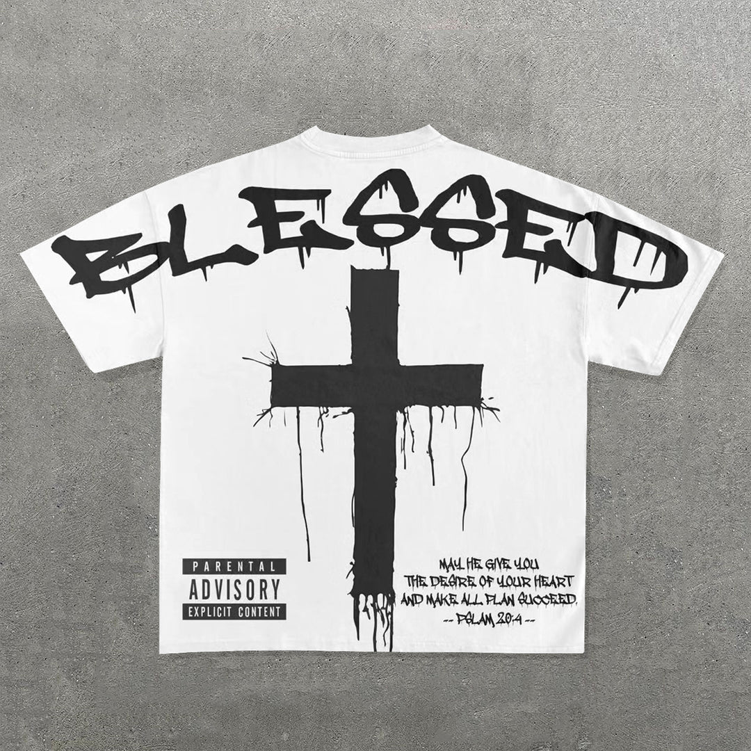 Blessed Cross Print Short Sleeve T-Shirt