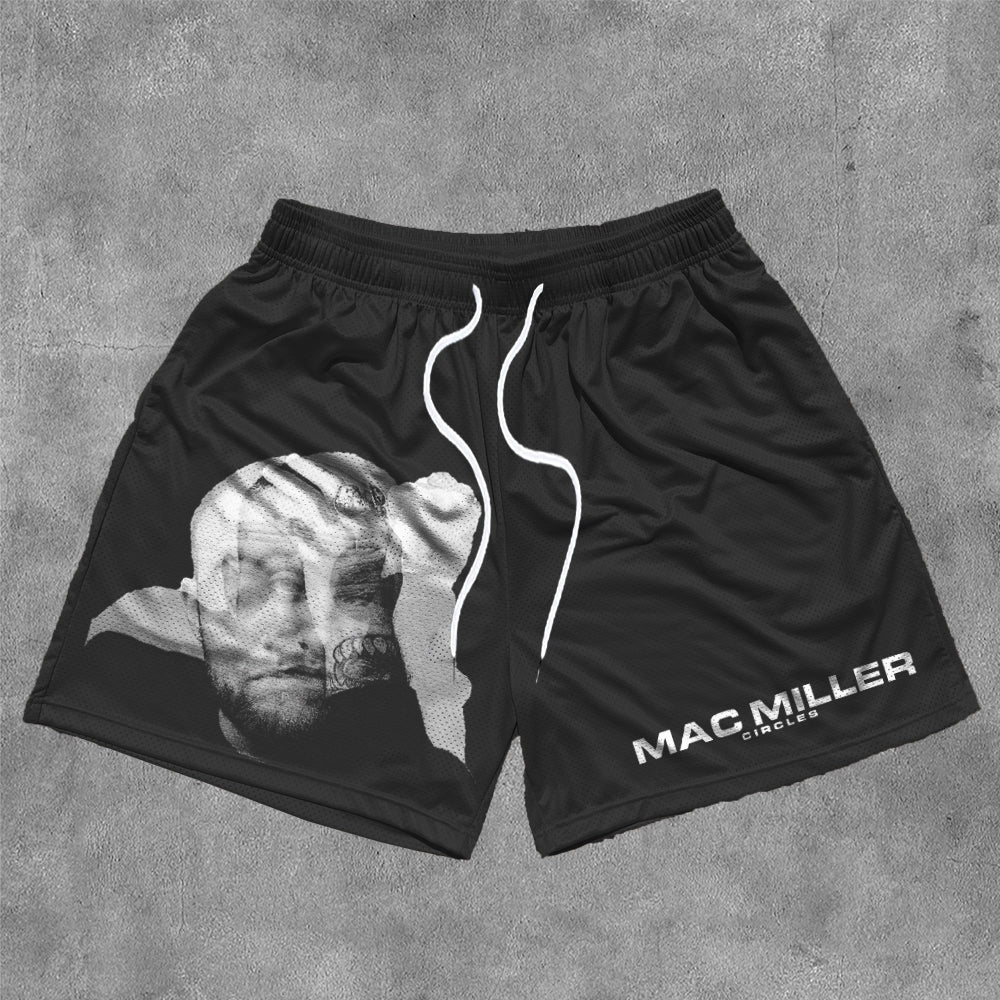 Mac Miller Circles Print Mesh Drawstring Shorts