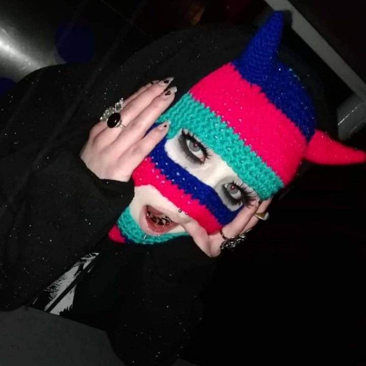 Balaclava devil horn knitted hood