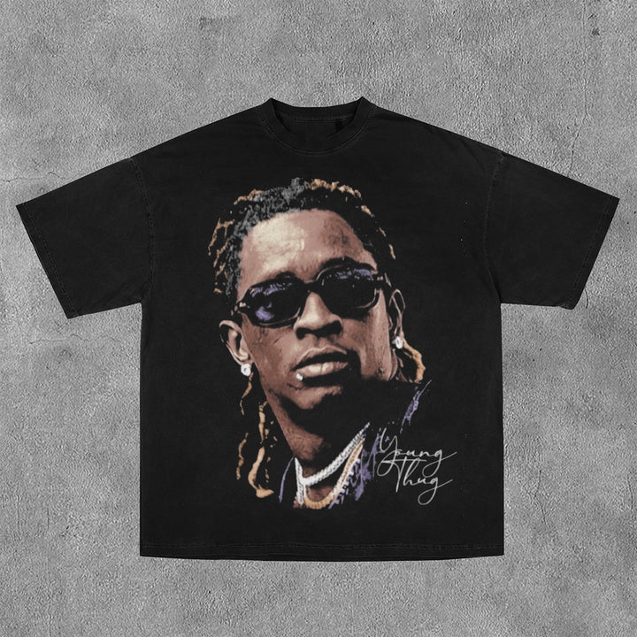Young Thug Face Print Short Sleeve T-Shirt