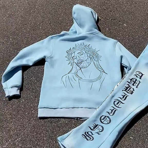Casual personalized printed zipper hoodie set
