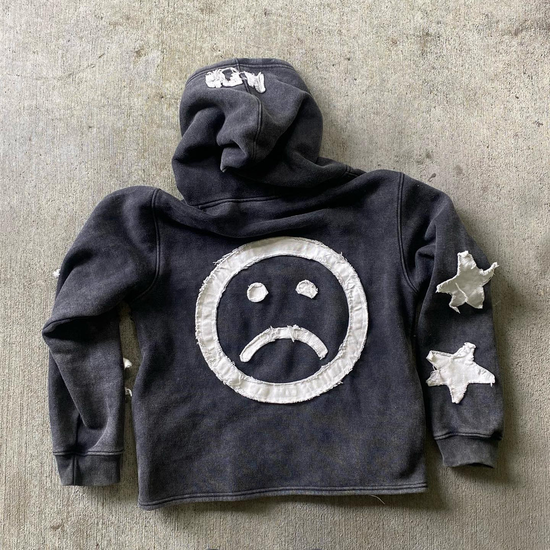 Lucky Star Patches Casual Street Zip Hoodie