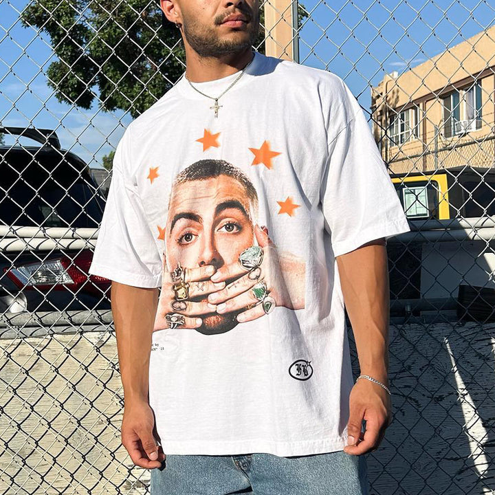 Rap Star Print Cotton T-Shirt
