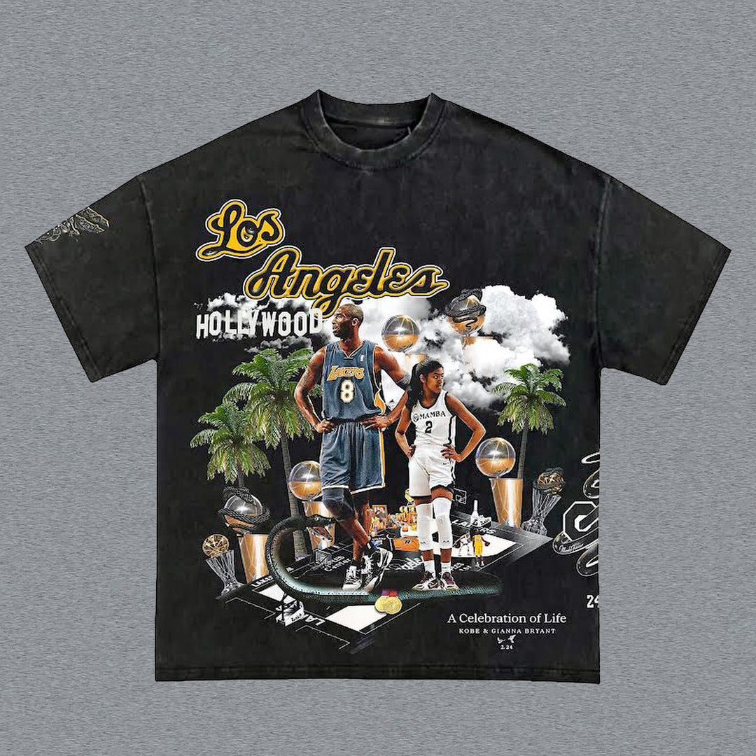 Los Angeles Basketball Print Short Sleeve T-shirt