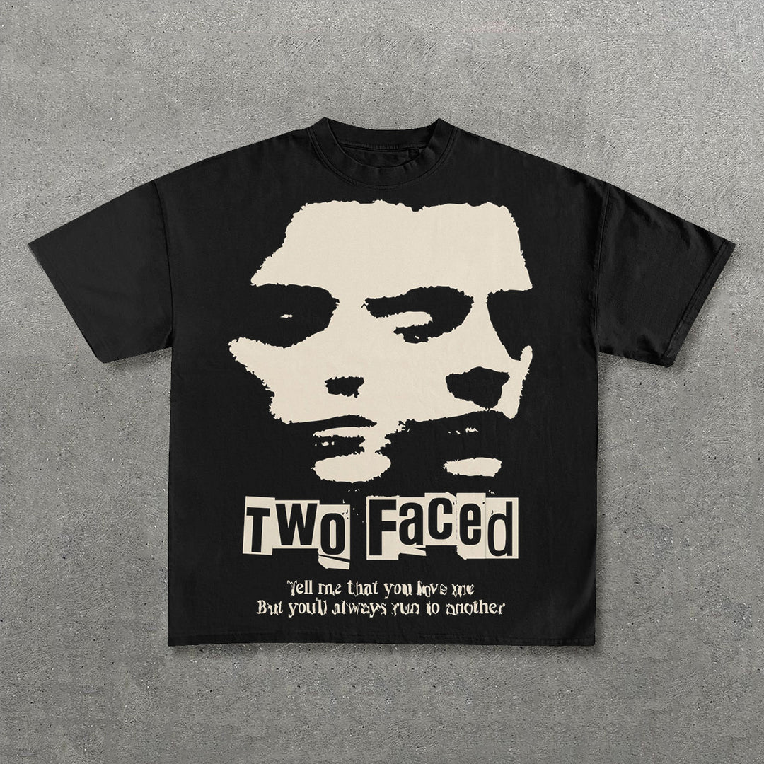 Two Faced Print Short Sleeve T-Shirt