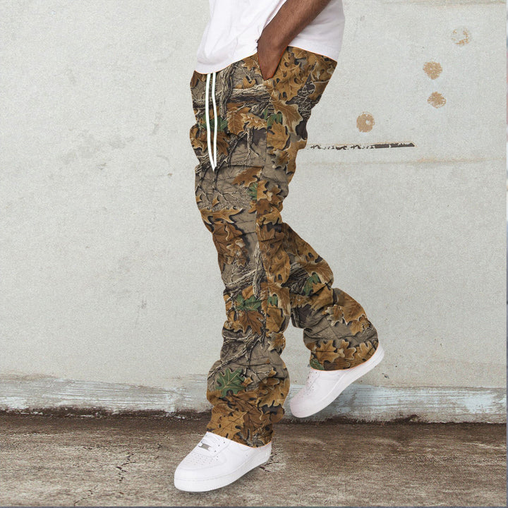 Retro Casual Pile Pants Leaf Pattern Trousers
