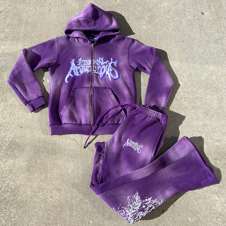 Casual personalized printed zipper hoodie set