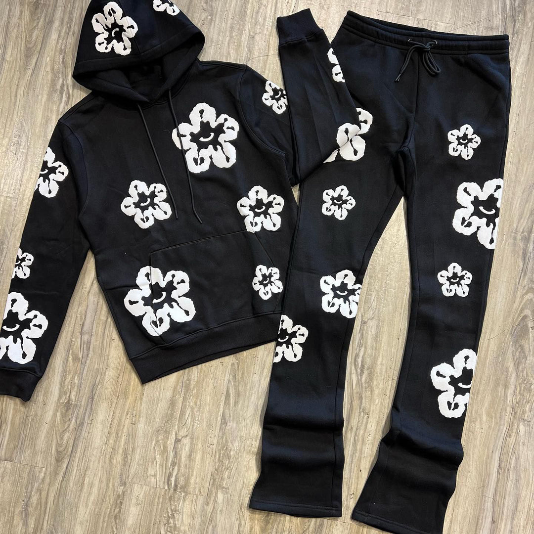 Floral Print Hoodie Sweatpants Two Piece Set