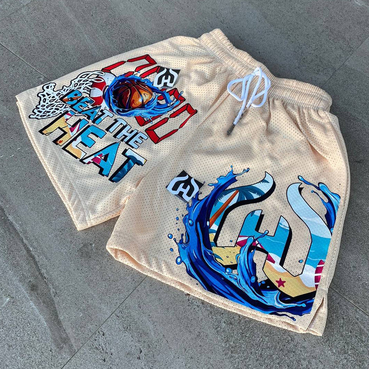 Street Basketball Print Mesh Shorts