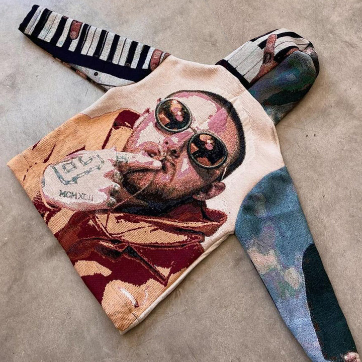 Rapper Mac Print Long Sleeve Tapestry Hoodies