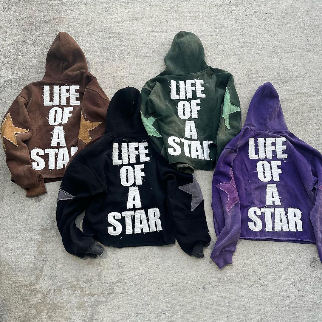 Star patchwork casual street print hoodie two-piece set