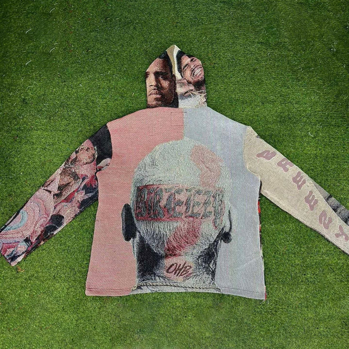 Hip-hop personality retro print tapestry hoodie