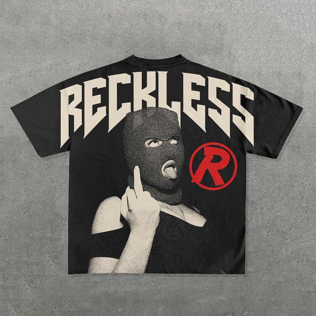 Reckless Mask Girl Print Short Sleeve T-Shirt