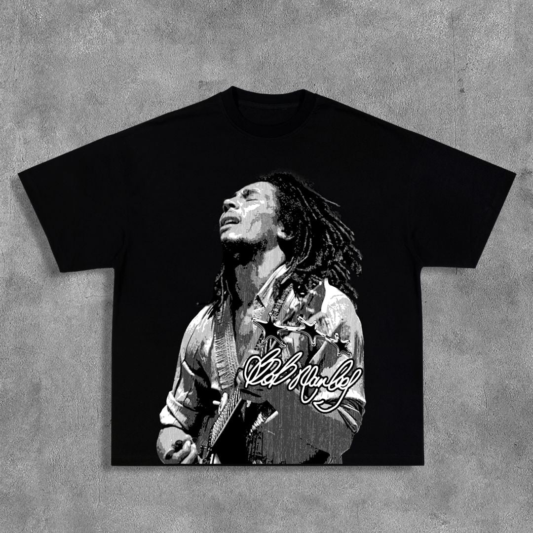 Bob Marley Singer-Songwriter Print Short Sleeve T-Shirt