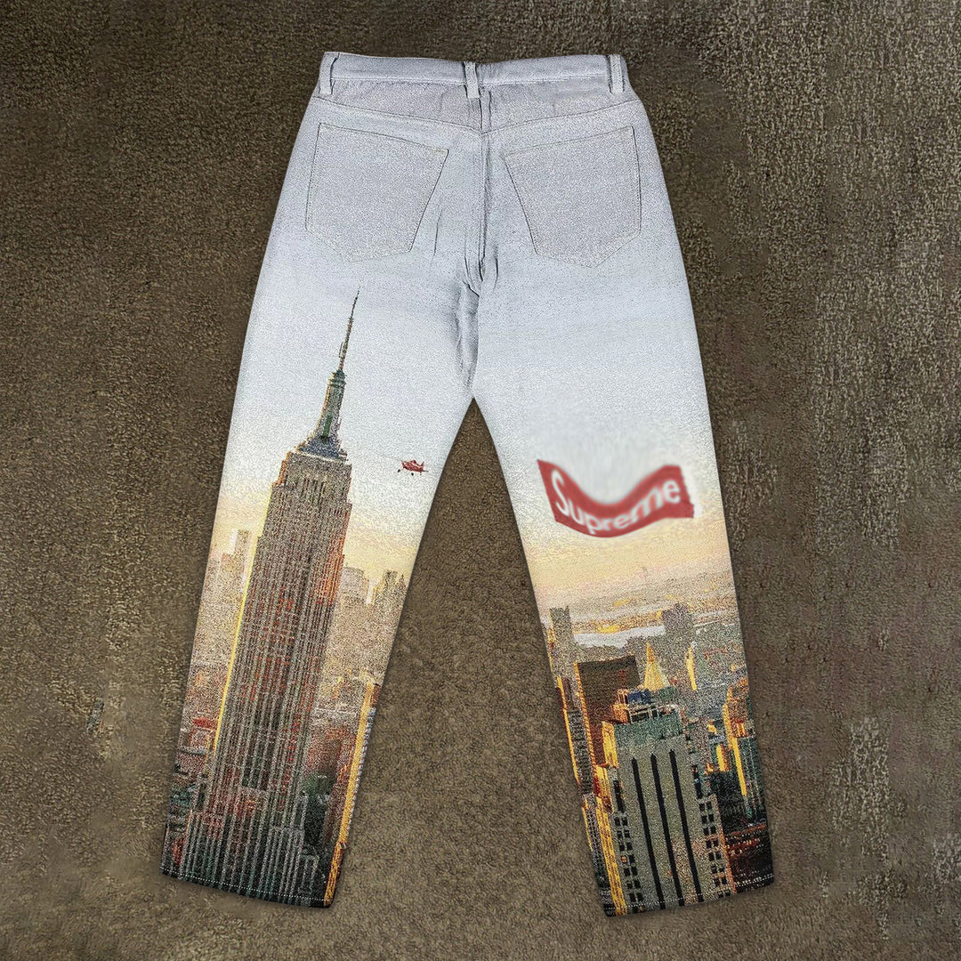 Trendy brand printed street tapestry trousers