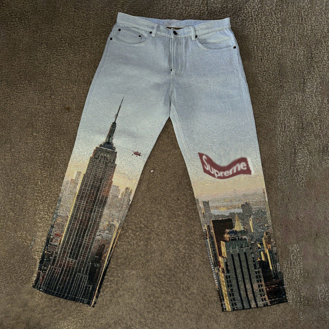 Trendy brand printed street tapestry trousers