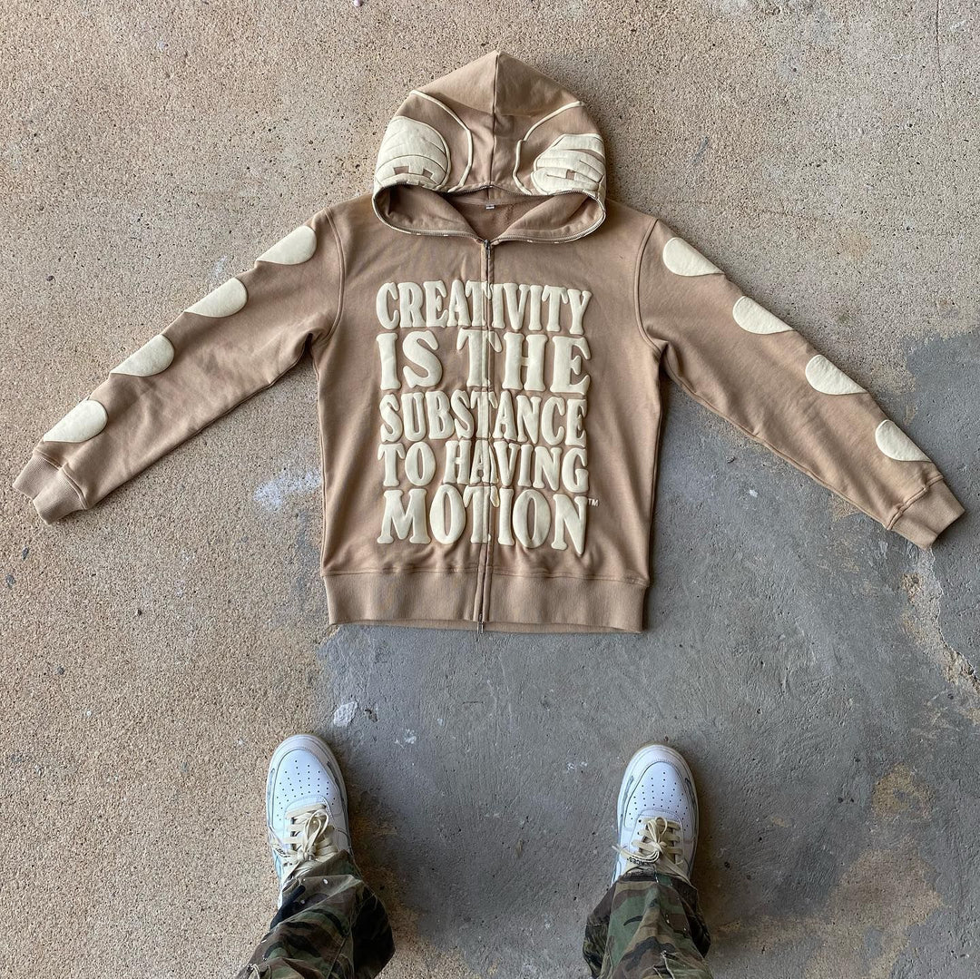 Trendy statement full zip letter print hoodie