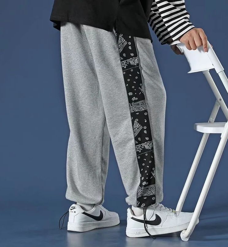 Reflective sports loose straight drawstring trousers