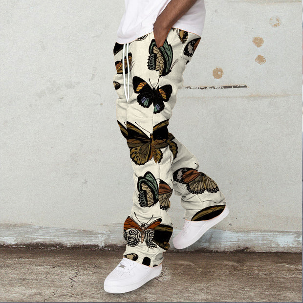 Vintage Butterfly Print Street Stacking Trousers