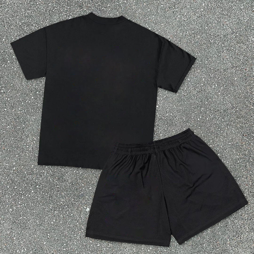 Bear Print Casual Short Sleeve Shorts Set