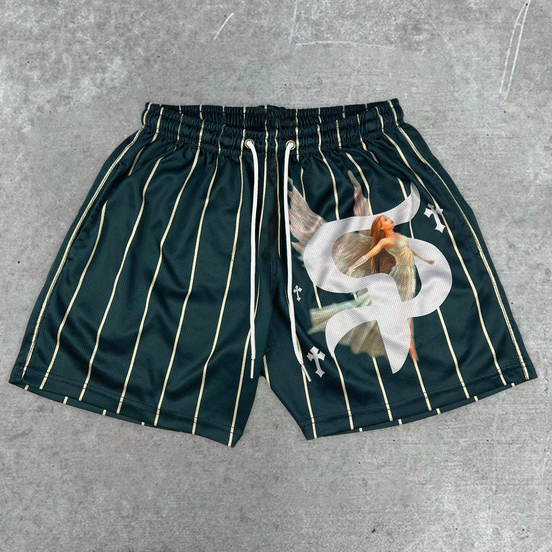 Fashion Striped Angel Print Shorts