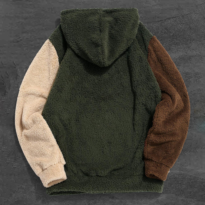 panelled contrasting trendy plush hoodie