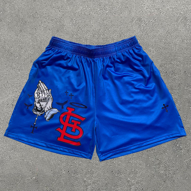 Casual Letters Print Sports Mesh Shorts