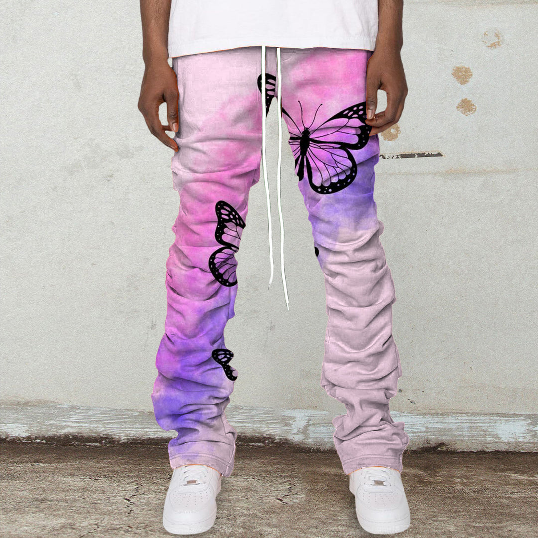Gradient Color Block Butterfly Stacked Hip-Hop Trousers