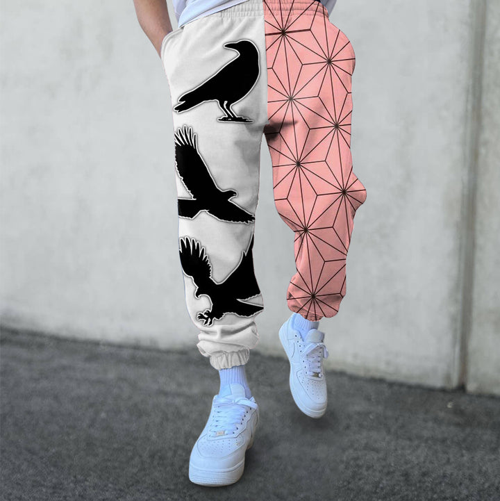 Retro print trendy brand street splicing leggings sweatpants