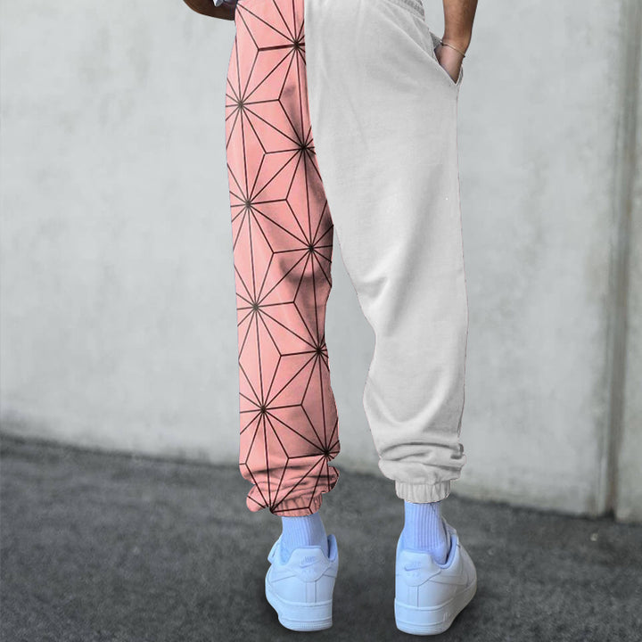 Retro print trendy brand street splicing leggings sweatpants