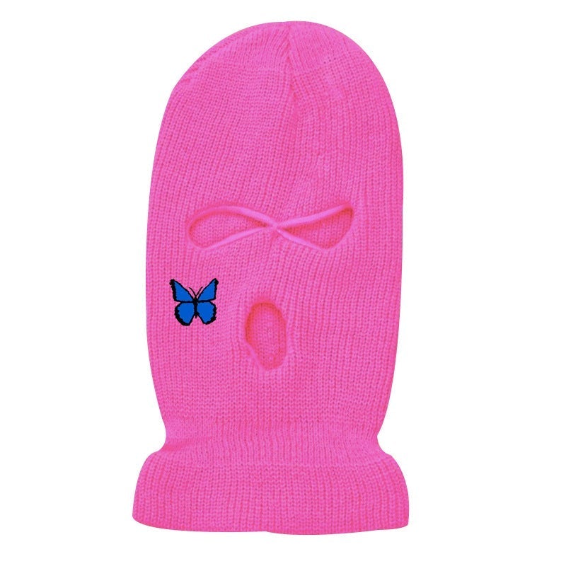Fashion three-hole hat butterfly embroidered ski mask
