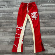 Fashionable personalized color-block letter print color-block flared pants